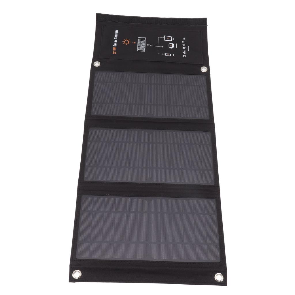 21W Foldable Solar Panel Charger Black Portable Solar Phone Charging Panels with Dual USB Port for Outdoor Hiking