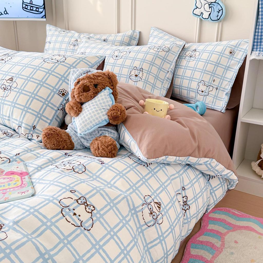 Bavlněné povlečení s kresleným potiskem na jaro a léto: Měkké, Šetrné k pokožce, Svieží styl, 4dílné.