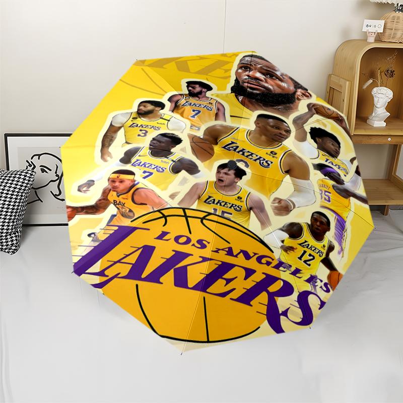 Los Angeles Lakers logo Print Automatic Umbrella, 8 Rib Iron Frame, Plastic Handle, Suitable for Outdoor Travel &Daily , Ideal Gift
