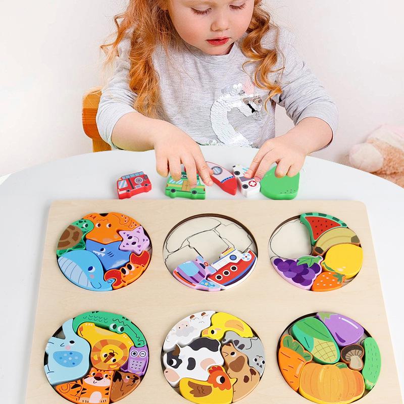 3D Animal & Fruit Theme Puzzle Blocks for Early Education - Creative Jigsaw for Kindergarten & Baby Learning