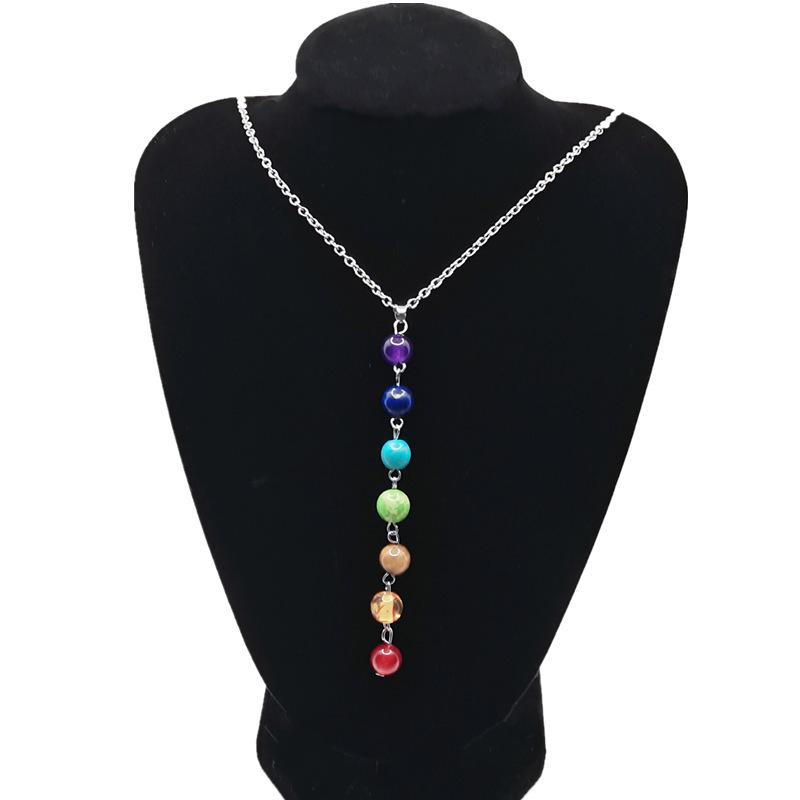 7 Chakra Reiki Beads Gemstone Charms Pendant Yoga Balancing Necklace Colorful Bead Necklace