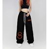 Trendige Damen Y2K Schwarz Weiß Buchstaben Print Schnelltrocknend Baggy Hose Elastische Taille Bequem Streetwear Hose