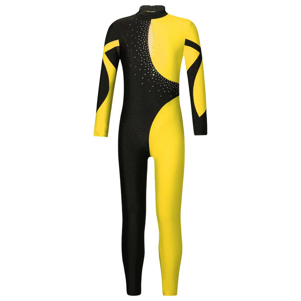 Gymnastiek Jumpsuits Kinderen Glanzende Strass Schaatsen Bodysuit Meisjes Lange Mouw Ballet Dans Full Body Maillots Unitards