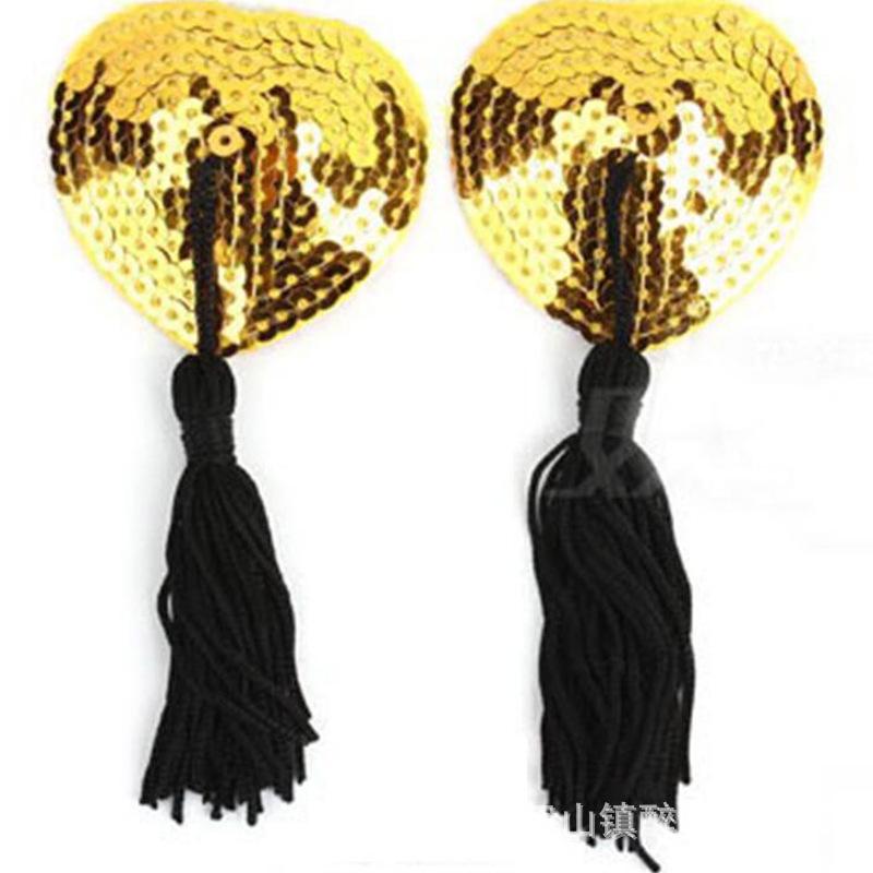Heart-Shaped Sequin Tassel Nipple Pasties - Seamless Lingerie Accessories