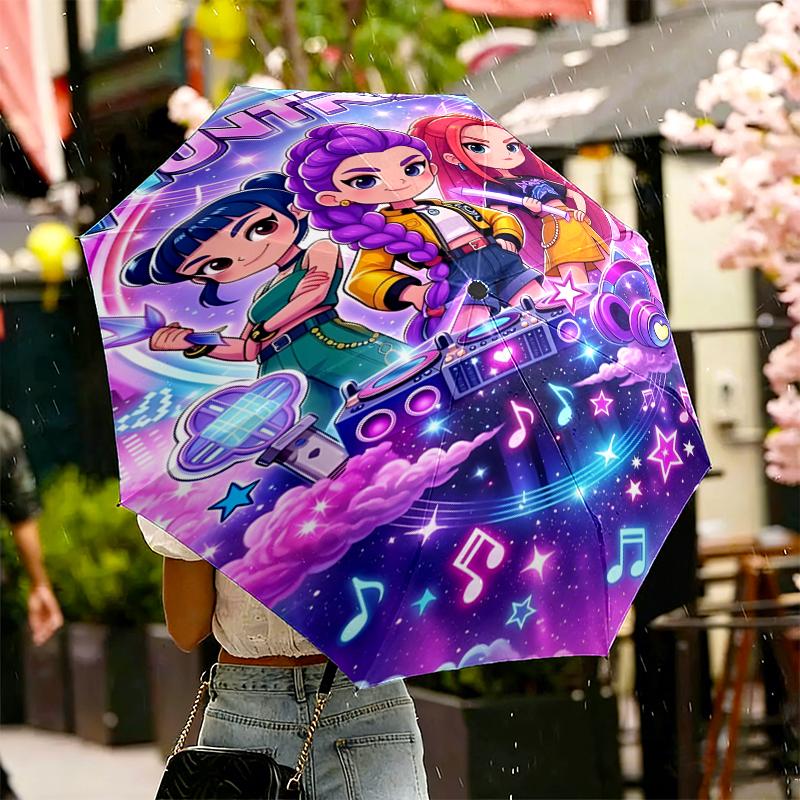 KPop Demon Hunters Print Umbrella Automatic Opening/ Closing - Portable Foldable Design - Daily Use for Travel/Outdoor - Gift for Birthday