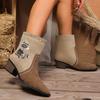 Large Size 22 New Western Cowboy Boots Knight Boots Medium Tube Embroidery Retro Pointed Thick Heel Medium Tube