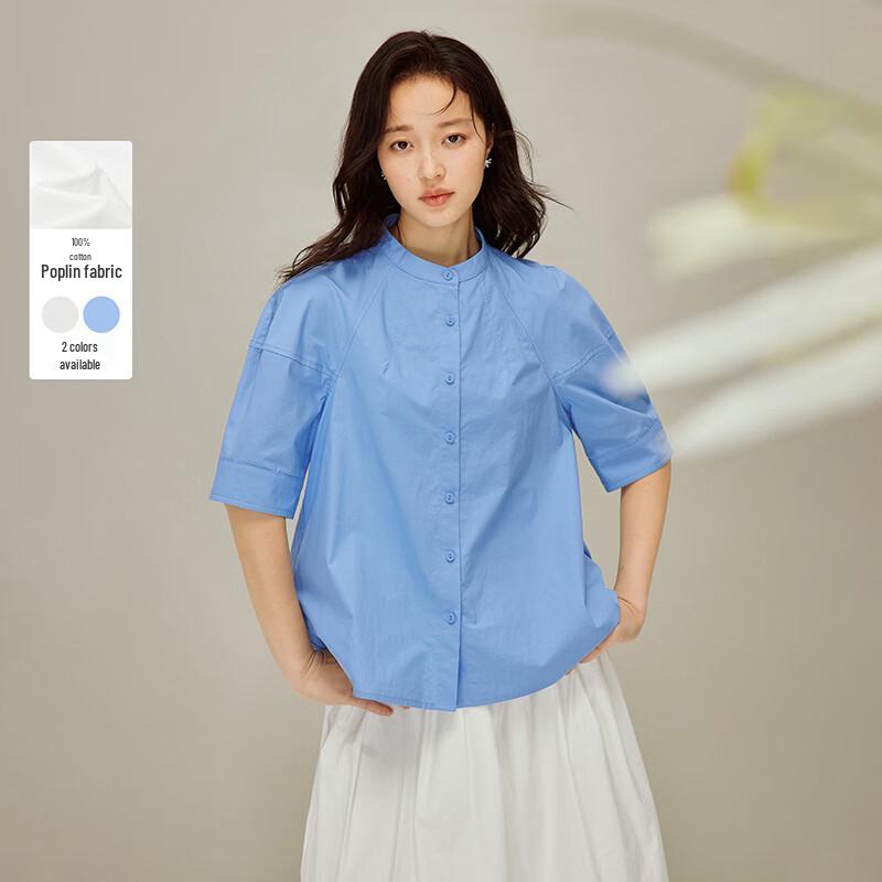 INMAN Women s Cotton Petal Sleeve Stand Collar Blouse L