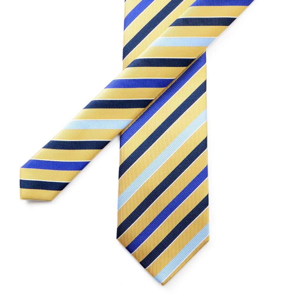 Michiko London Brand Necktie, Made in Japan, 100% Silk, Jacquard Weave, Striped Pattern (Pattern A: Yellow)