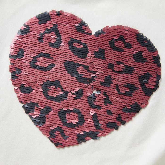 T-shirt enfants à manches longues cœur à paillettes 2 couleurs et 5 dimensions disponibles