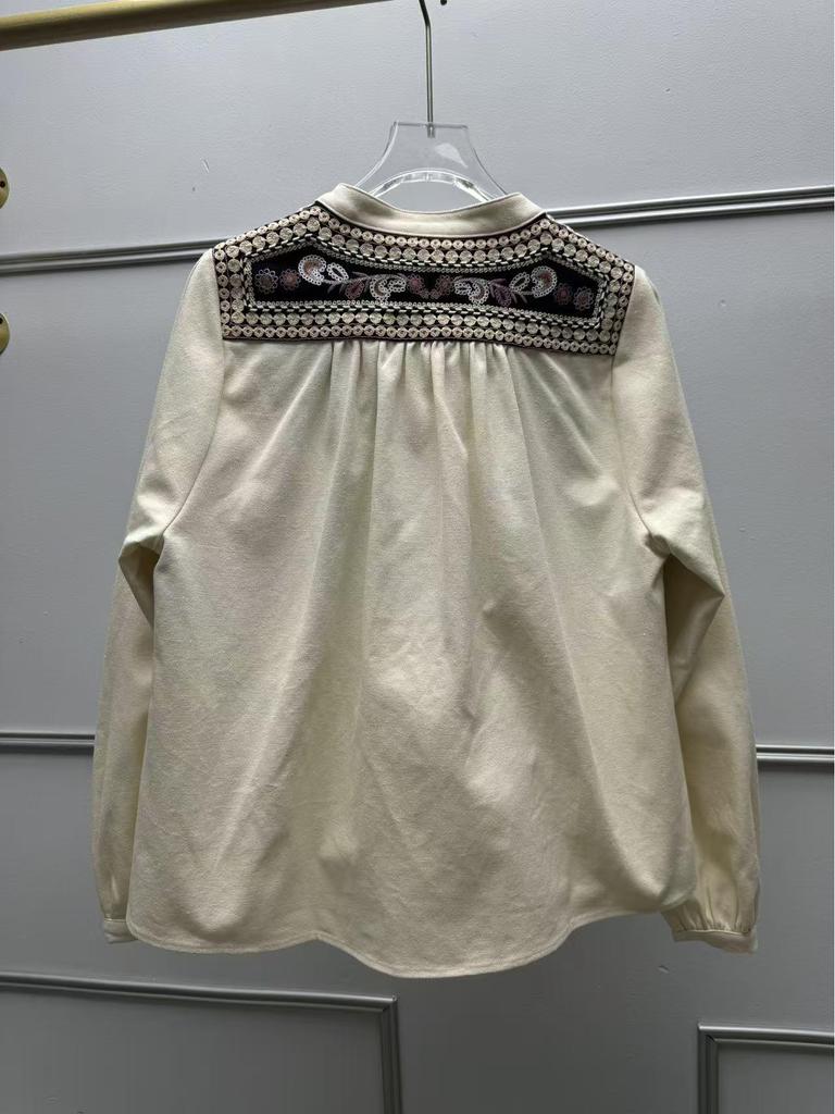 Camicia Larga Ricamata Francese Stile Bohemien con Maniche a Lanterna