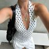 New Polka Dots Halter Neck Tank Tops Women Sexy Low-Neck Vest Slim Fit Off Shoulders Backless Short Tops Street Fashion Sexy Ruched Elegant Outfits