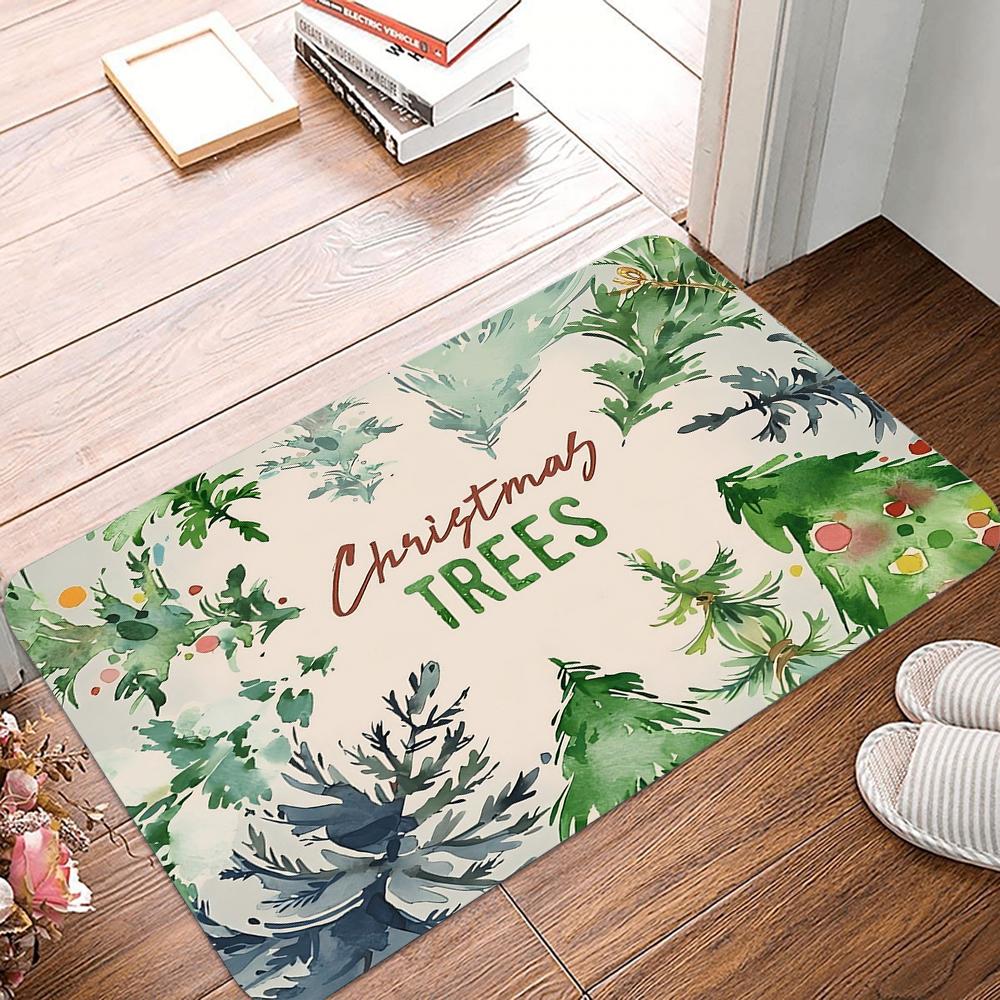 Christmas Door Mat Plaid Pattern Welcome Rug Festive Home Decor Mat Non Slip Floor Protector for Xmas Entrance