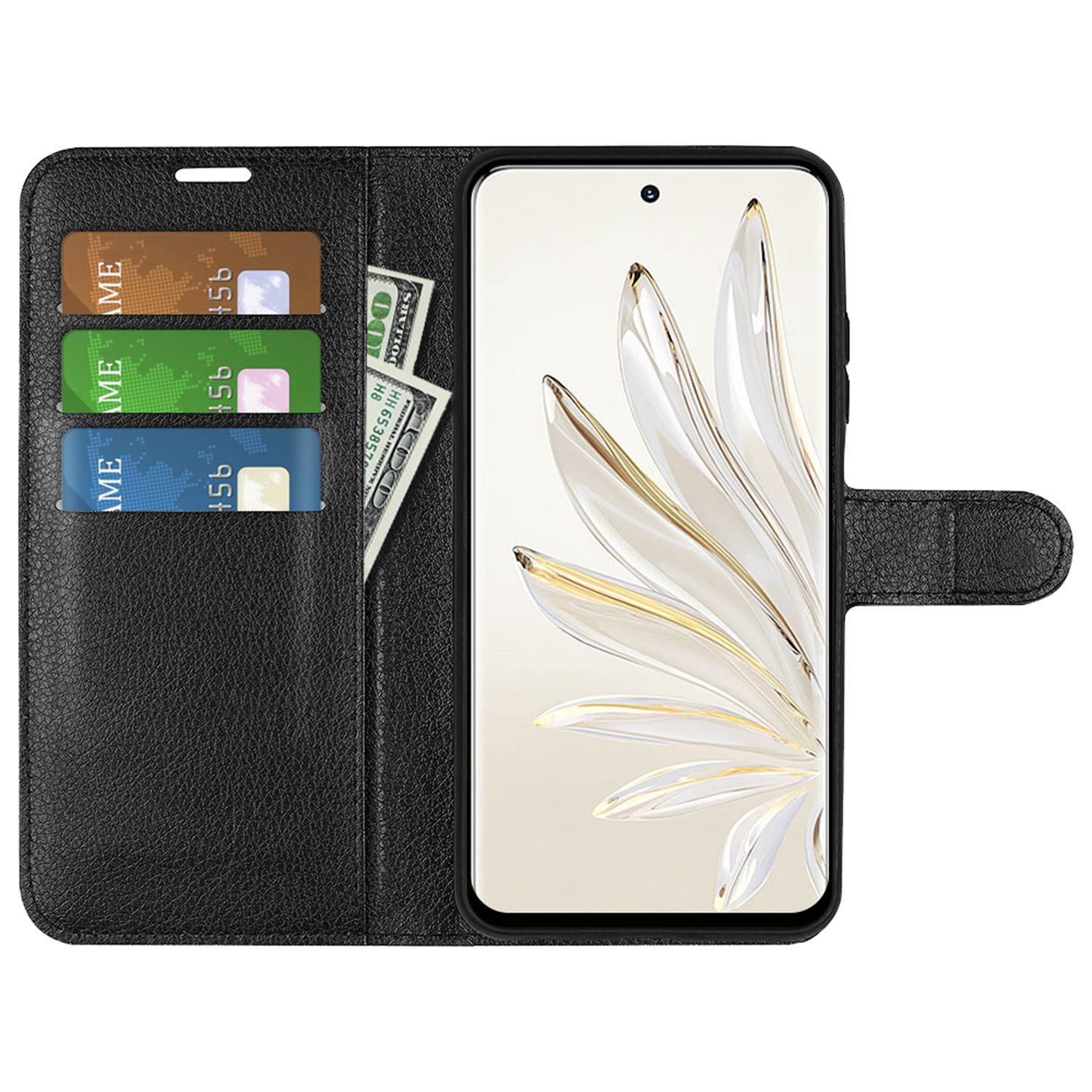 

For Honor 70 5G Litchi Texture Wallet Case PU Leather Stand Shockproof TPU Inner Shell Flip Folio Cover Black
