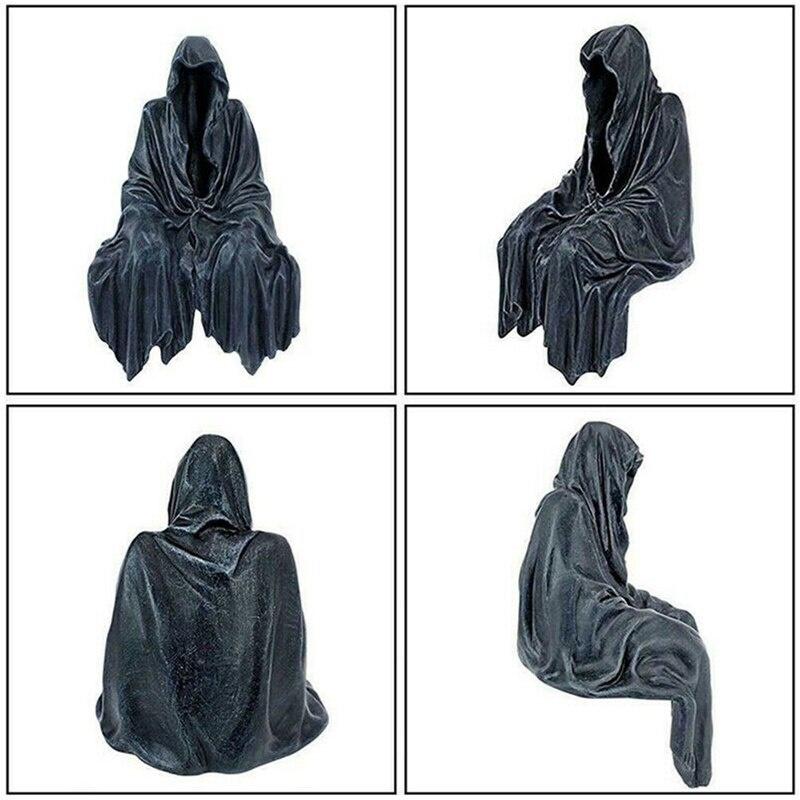 Black Grim Reaper Statue Thrilling  Robe Nightcrawler Resin Desktop Figurine Ornaments Horror Ghost Sculpture Decorations