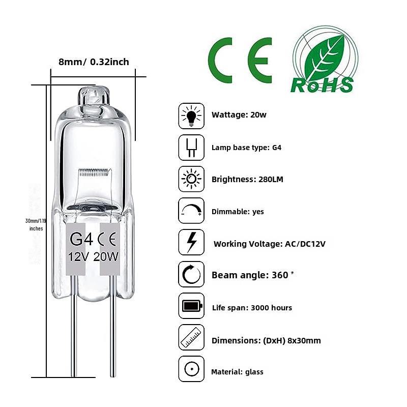 G4/G5.3 Halogenlampenperlen für Aromatherapielampen, 220 V/12 V, 20 W/35 W, Kristallbirne mit zweipoligem Stecker