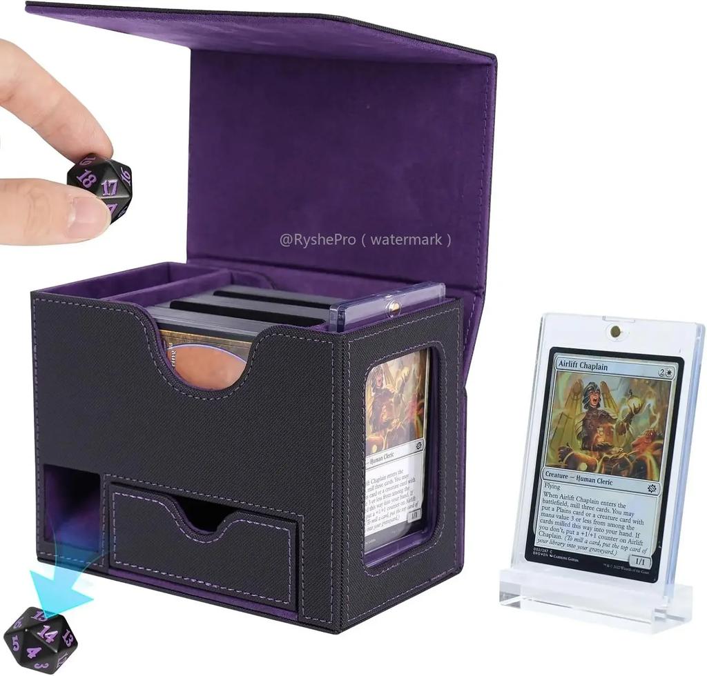 Card Deck Box with Dice Tray for MTG Cards120+ Card Storage Box Fits for TCG CCG PU Leather Strong Magnet Collectible Card Case