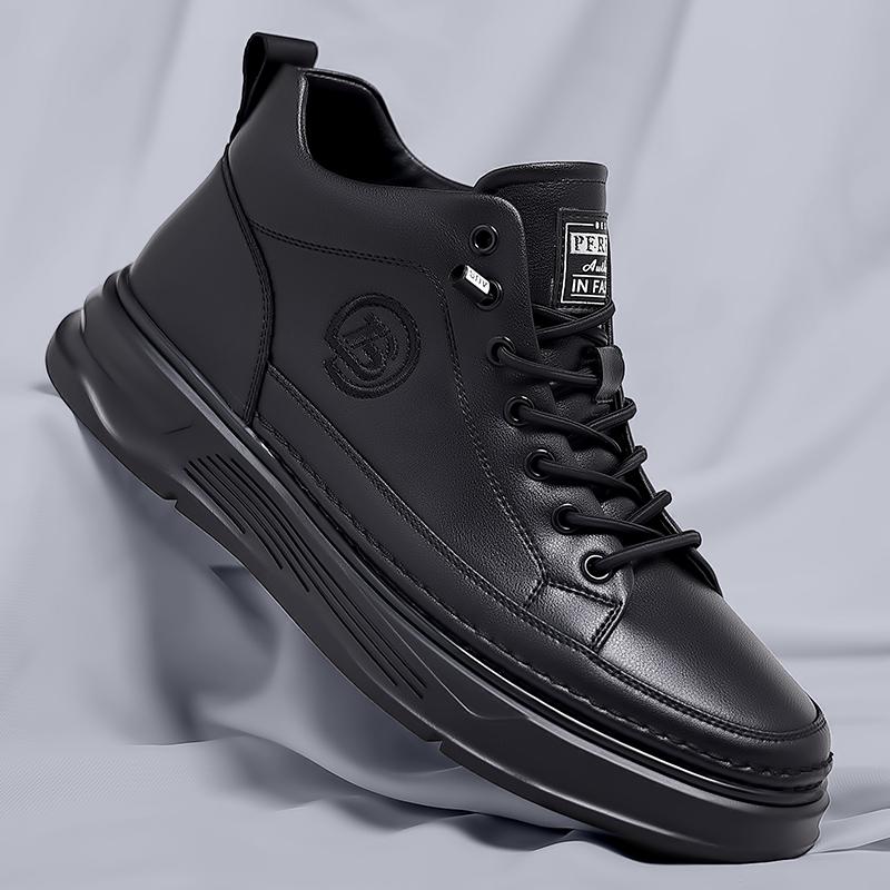 Spring /Autumn New British Style Thick Soled High-top Boots Trend Comfort Soft Soled High Top Men's Casual Leather Board Boots