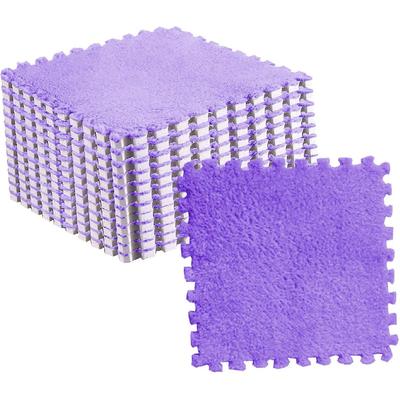 10pcs Plush Foam Puzzle Mat Tiles Soft and Non Slip Interlocking Carpet Tiles for Bedroom or Kids Room (Violet)