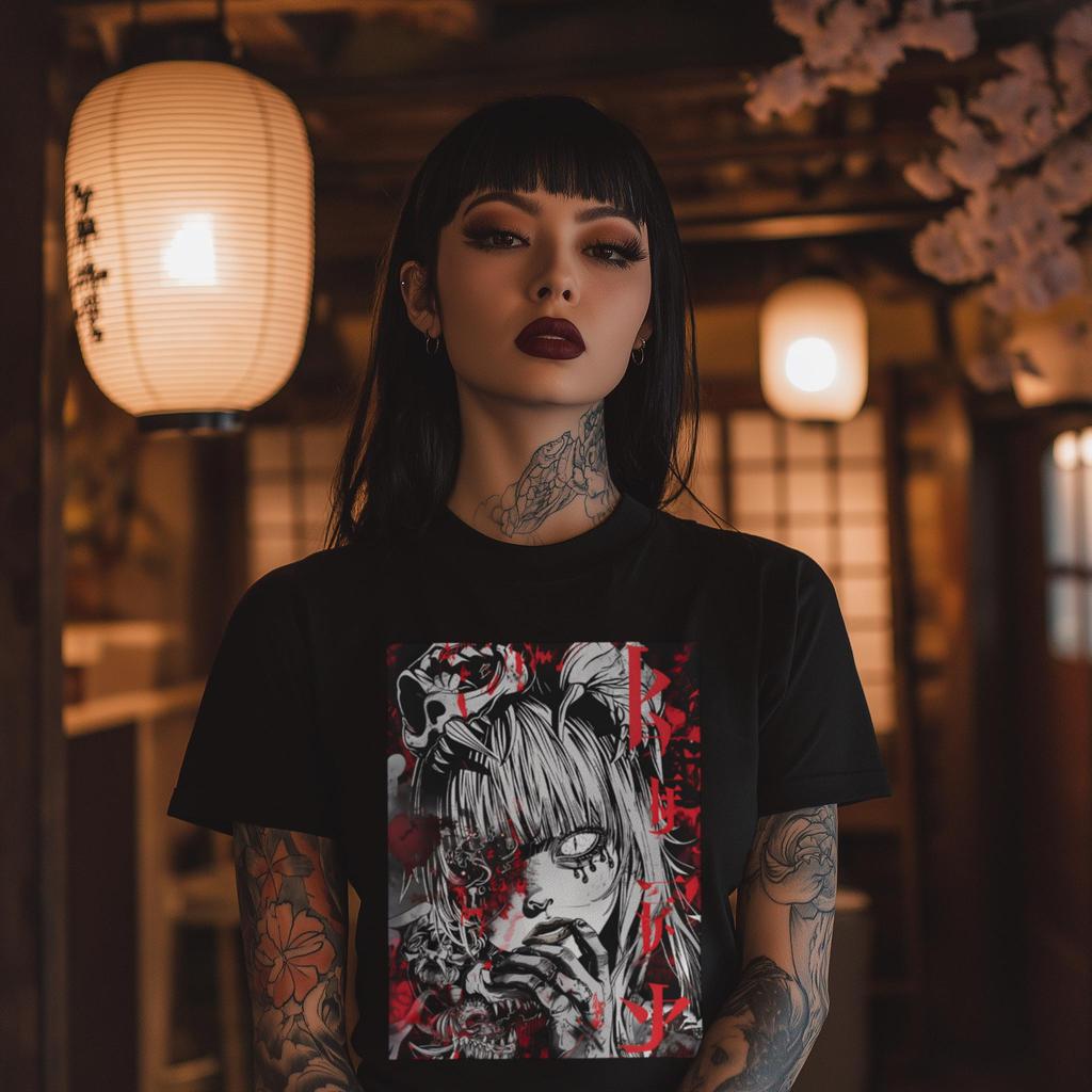 25 Anime Girl T-shirt Harajuku Manga Style Horror Japanese Streetwear Gothic Clothes Gifts Fashion Lover Tops Tee Man and Women