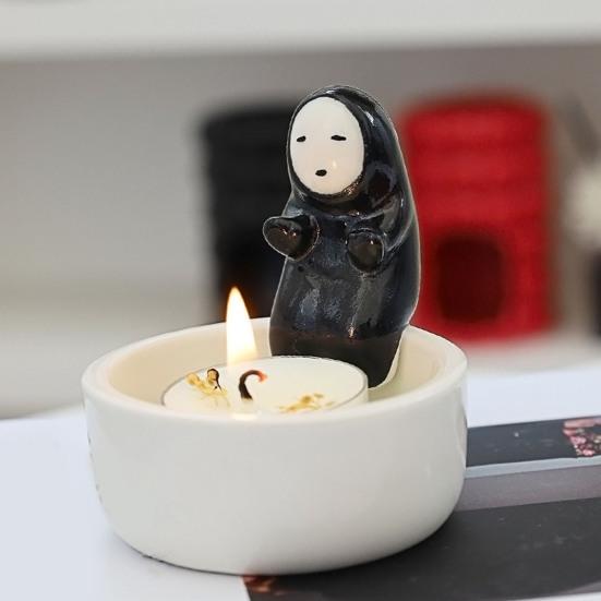Faceless Man Candle Holder Cartoon Tealight Candle Holder Handcrafted Ceramic Tealight Holder for Home Bedroom Decor Anime Fans Gift