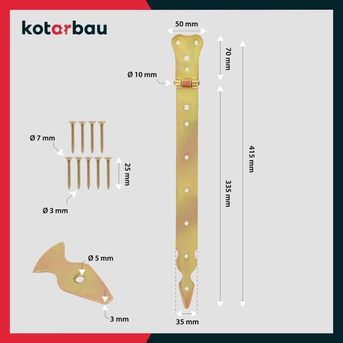 Charnière De Porte - KOTARBAU - 350 Mm - Acier Inoxydable - Couleur or - Résistante Aux Intempéries