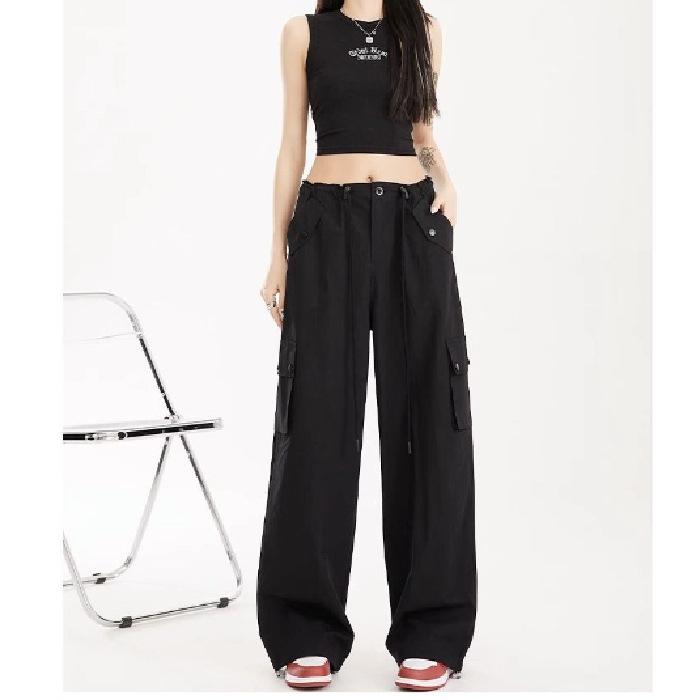 Women's High Rise Wide Leg Cargo Pants Loose Fit Quick Dry Streetwear Drawstring Multi Pocket Casual Dance Trousers 2026 Summer Sport Pants