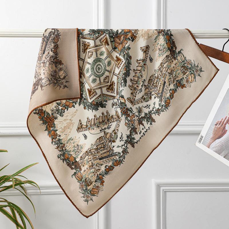Spring New Fashion Versatile Silk Wool Scarf Light Luxury Premium Silk Shawl Herringbone Printed Silk Scarf