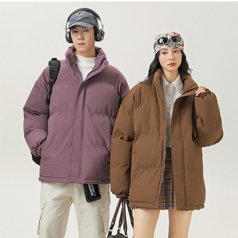 2025 Winter New Solid Color Cotton Coat, Thickened Stand-up Collar Basic Cotton Coat, Loose Couple Bag