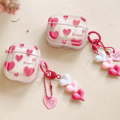 Ins Sweet Love Red Heart Keychain Imd Jane Earphone Case For Apple Airpod 1 2 Pro 2nd 3 Wireless Bluetooth Charging Box Cover