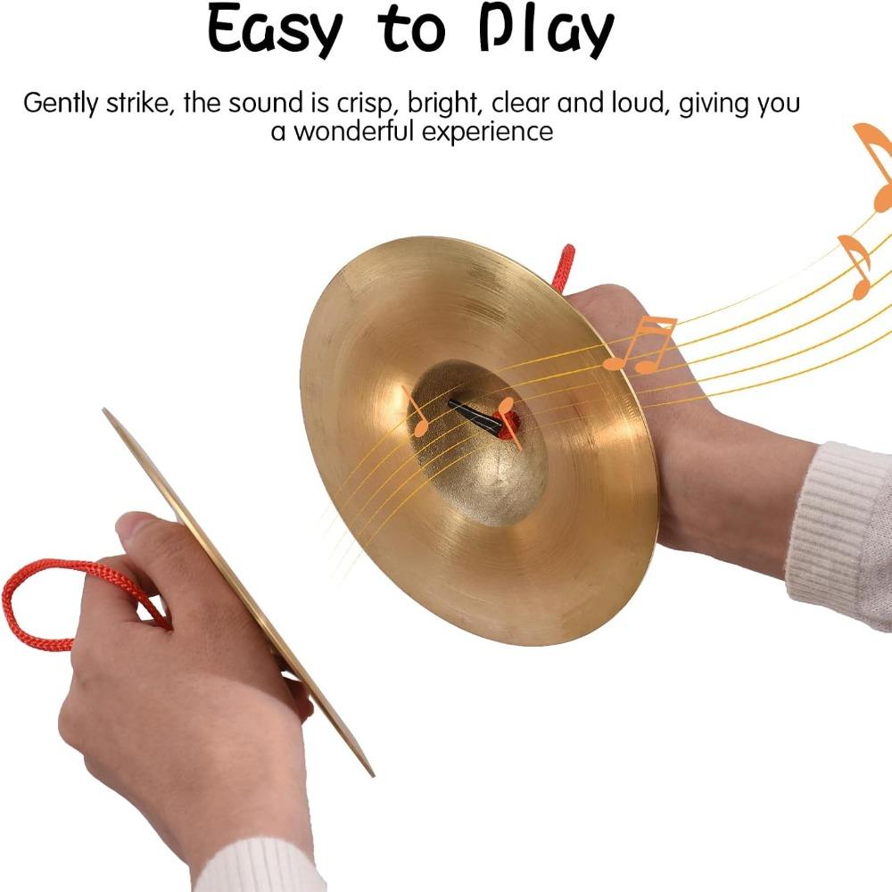 2PCS Brass Color Brass Cymbals Brass Material Hand Cymbals Percussion Instrument  Rhythm Practice