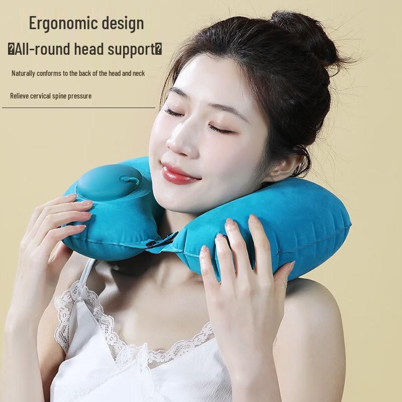 Press-Inflate U-shaped Travel Neck Pillow