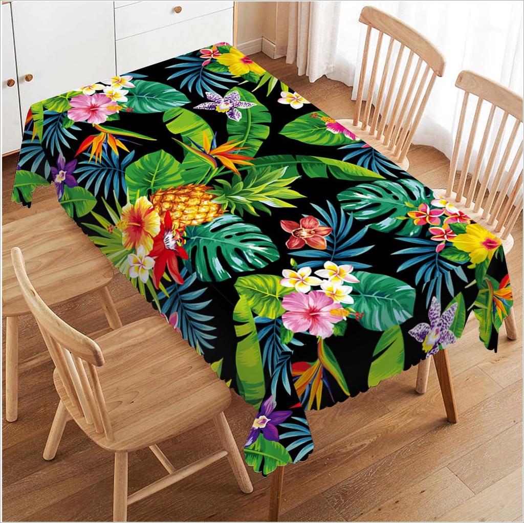 Sommar Palmblad Blommor Rektangulär Vattentät Duk Festdekor Återanvändbar Kök Matbordduk Camping Utedekor