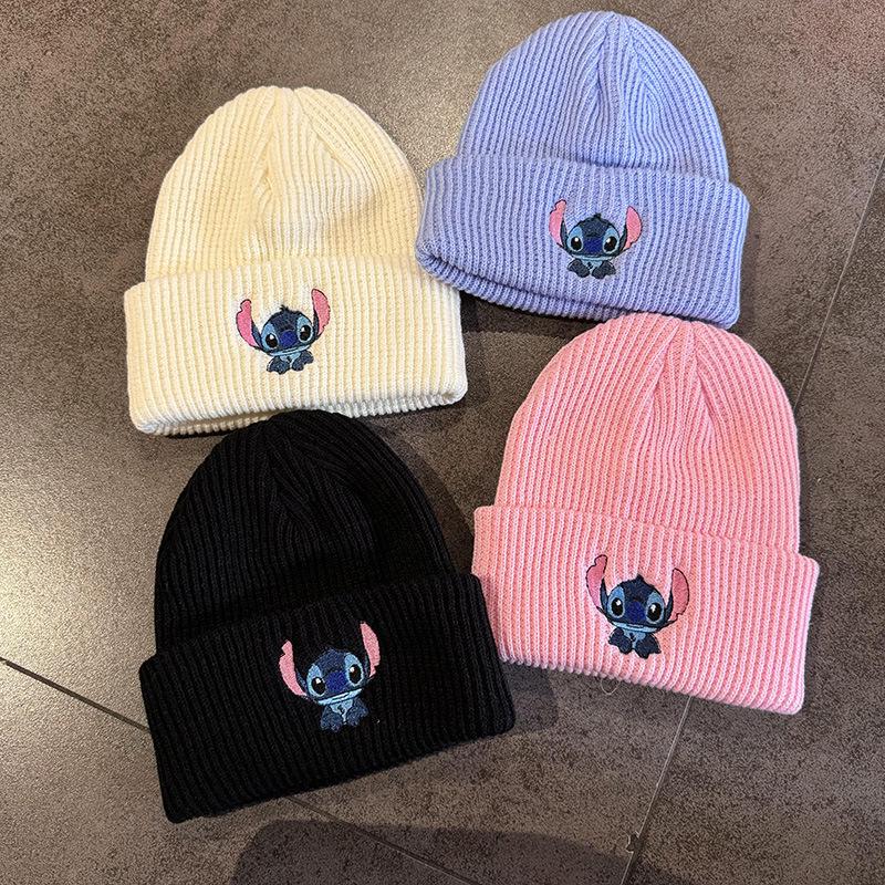 Korean Cute Embroidered Kitty Cat Knit Beanie - Warm Autumn/Winter Wool Hat with Ear Protection for Women, Large Head Circumference.