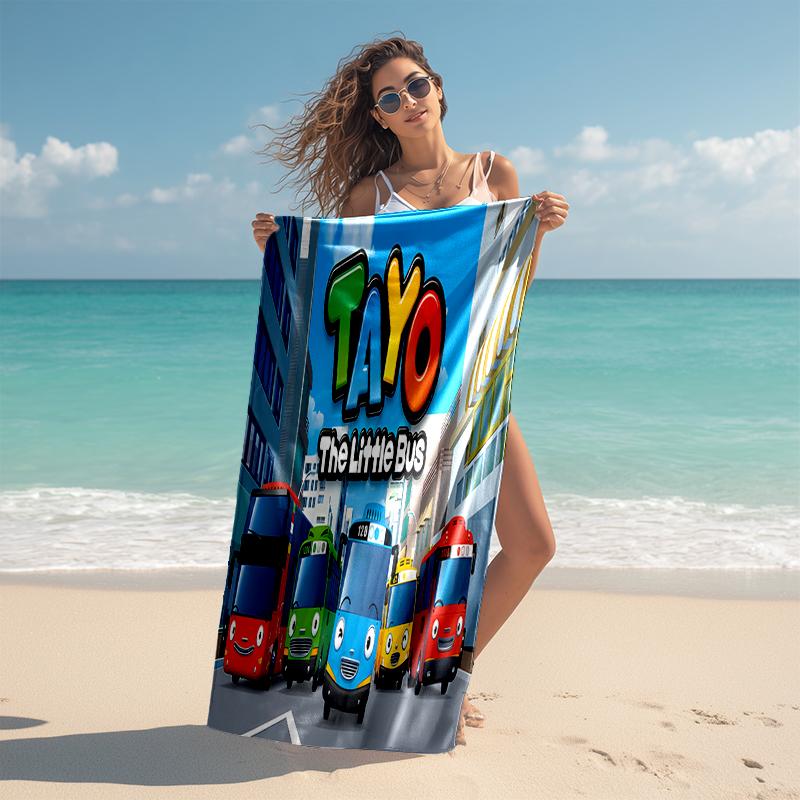 1pc Tayo The Little Bus1 Beach Towel, Comfortable and Thick, and Swimming/Bath/Picnic/Camping Towel, Suitable for Seaside Beaches