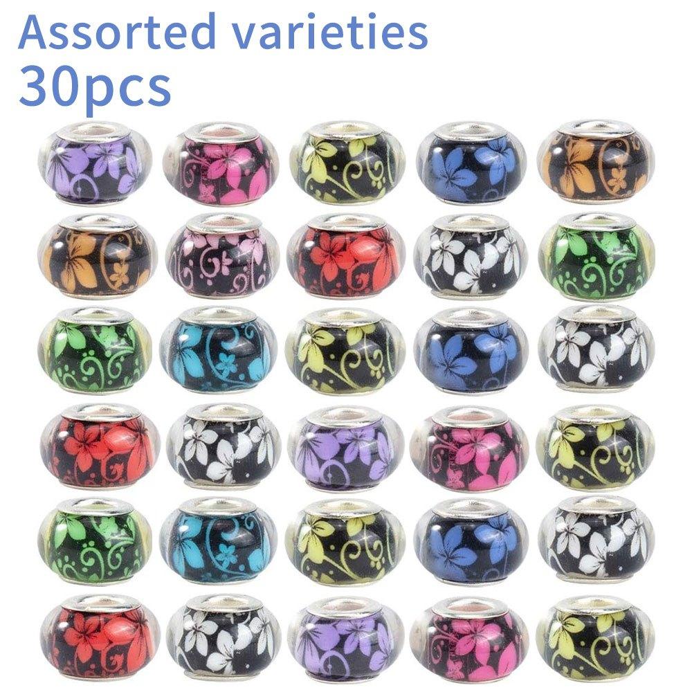 5/15/30pcs Resin Material Flower Pattern Large Hole Bead Decorative Bead Craft Bead DIY Bracelet Necklace Earrings Keychain Jewelry Accessories