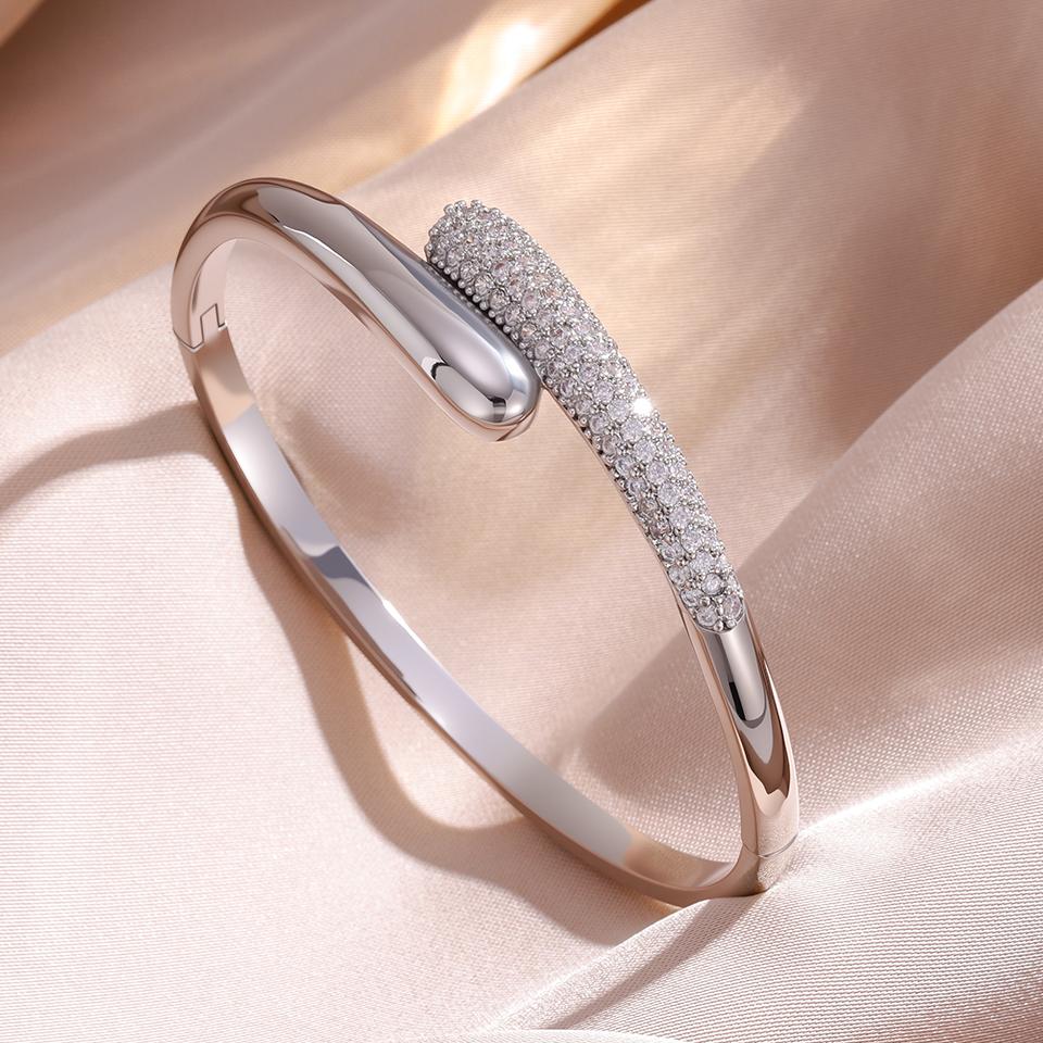 ZAKOL 3Pcs/Set Micro-inlaid Zircon Water Drop Open Bracelet Ring Earrings Set for Women Luxury Wedding Party Zircon Sets