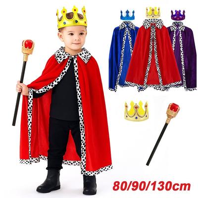 80/90/130/150cm Adulte Enfants Robe de Prince Velours Rouge Cape de Prince Royal pour Activité Parent-Enfant