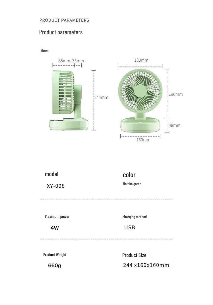 Rechargeable Silent Desk Fan with USB for Dorm or Home