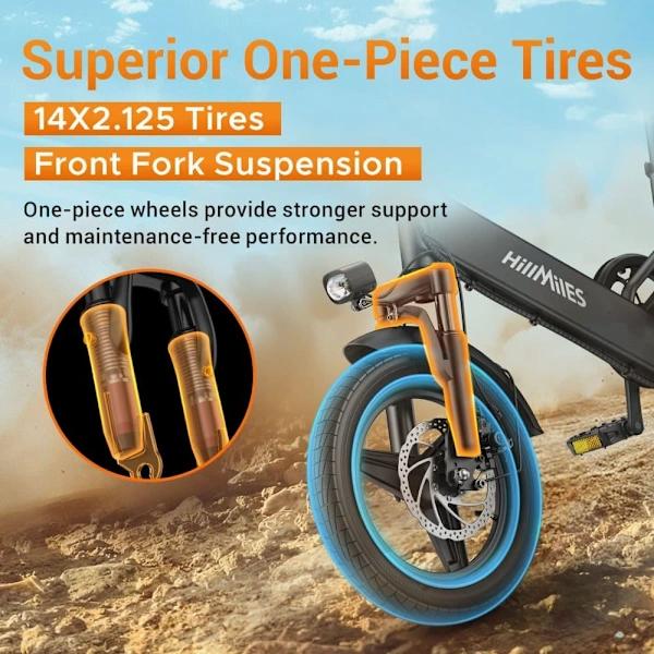 HillMiles Mile 1 Folding E-Bike: 250W, 60km Range, 14" Tires, 23kg, Lightweight, - Urban Commuting