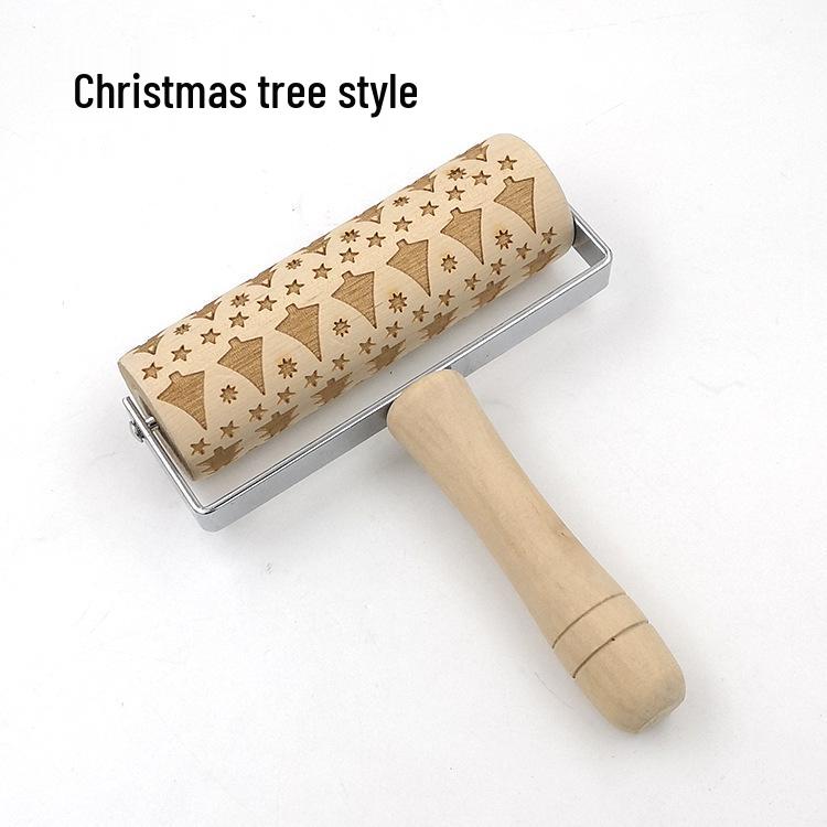 Popular Reindeer Print Laser-Engraved Wooden Rolling Pin for Christmas Cookie Baking