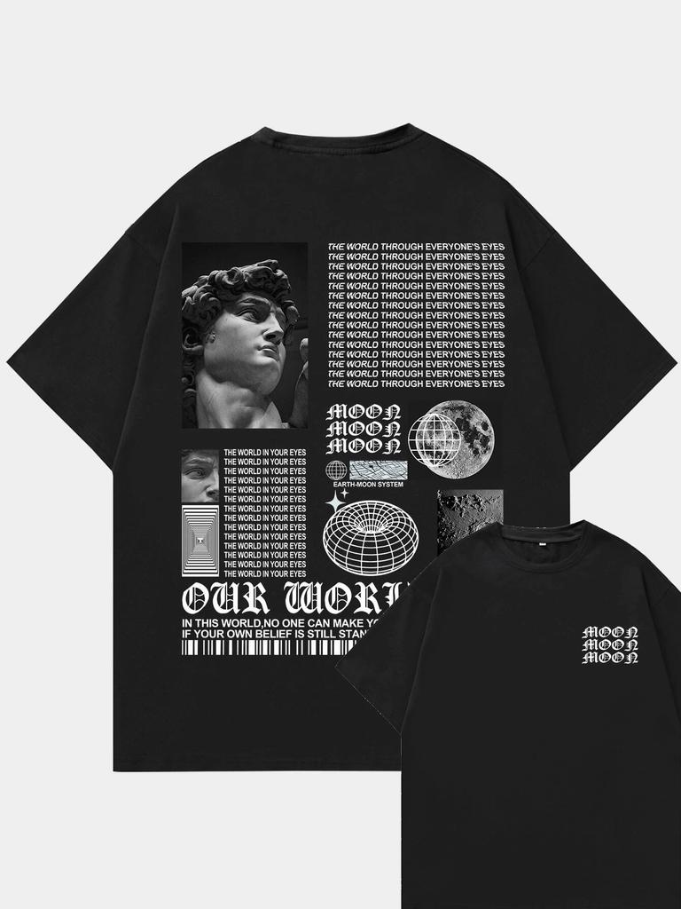 Unsere Welt Damen Herren Unisex Baumwoll-T-Shirt Luxusmarke Mode Übergröße Top Lässig Kurzarm Streetwear Klassisches Print-Tee 4XL