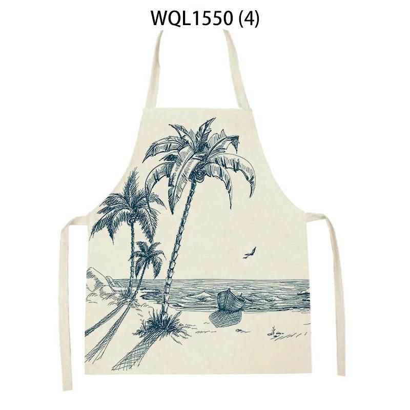 Lovely Seagull Lighthouse Patttern Sailboat Aprons Adult Kids Kitchen Aprons for Home Cooking Baking Cleaning Tool Adult Bibs