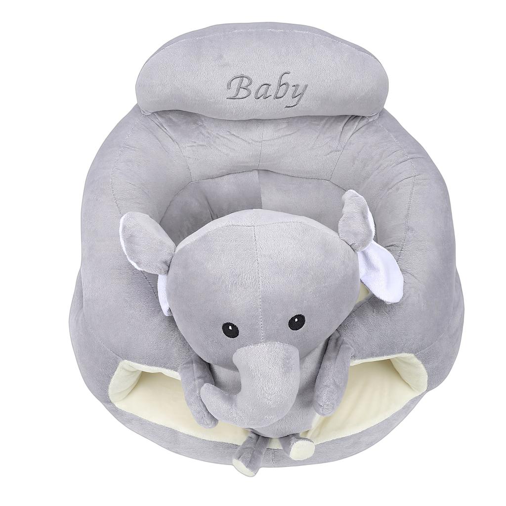 Infant Support Seat Soft Plush PP Cotton Cute Cartoon Animal Baby Sit Up Chair for Home Dark Gray Elephant