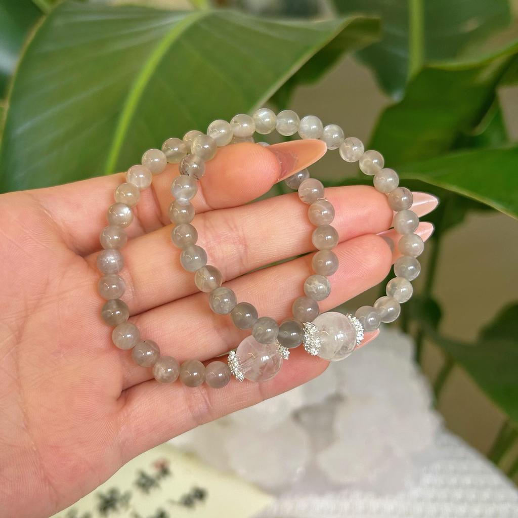 Autumn Natural Moonstone & White Phantom Beaded Bracelet