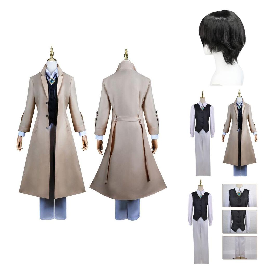Cosplay Osamu Dazai Costume Wig Trench Coat Bungo Stray Dog Carnival Halloween