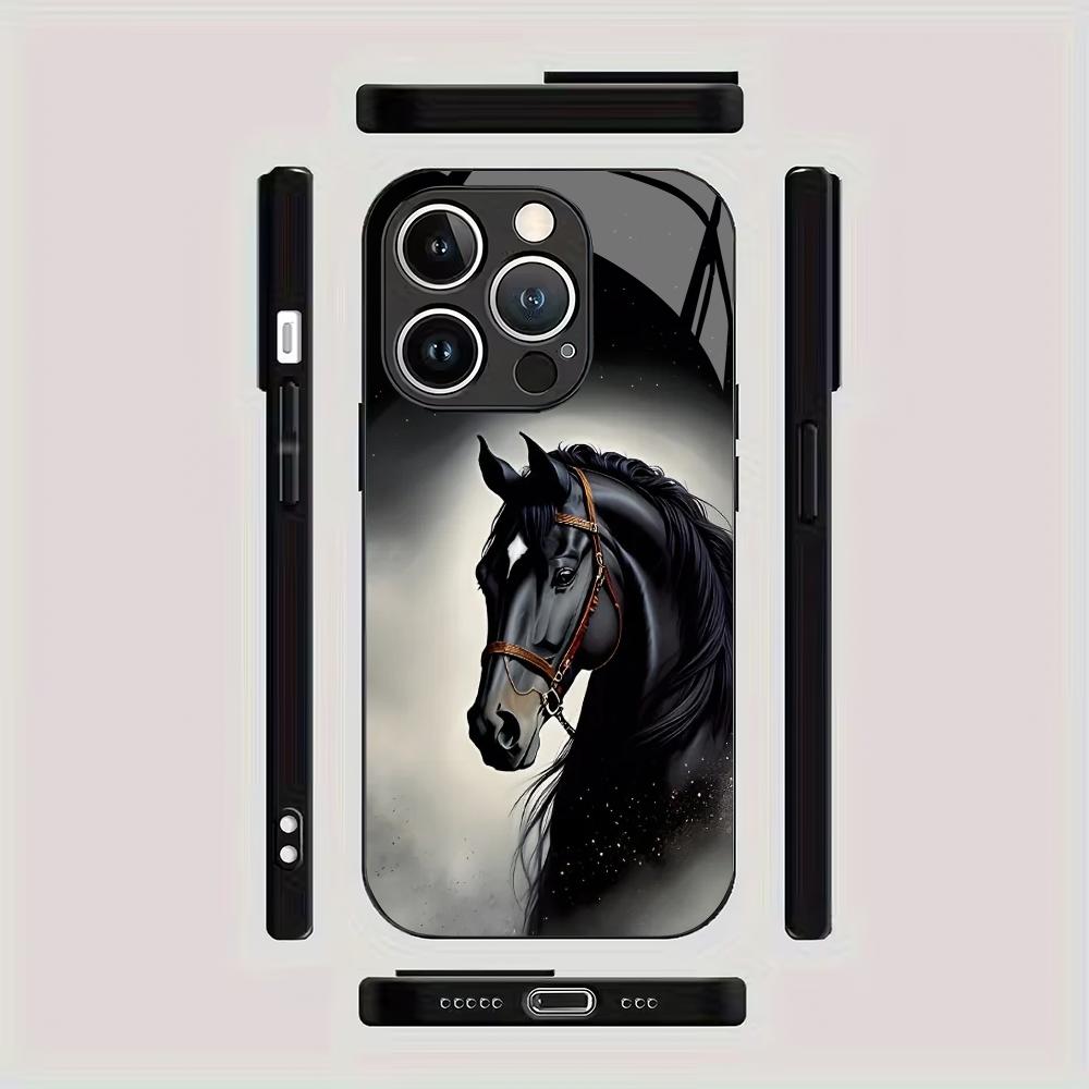 Creative Horse Pattern Glass Mobile Phone Case Suitable for iPhone 17Promax Anti-fall 16 15 14 13 12 11Pro/ Max /Plus Shockproof