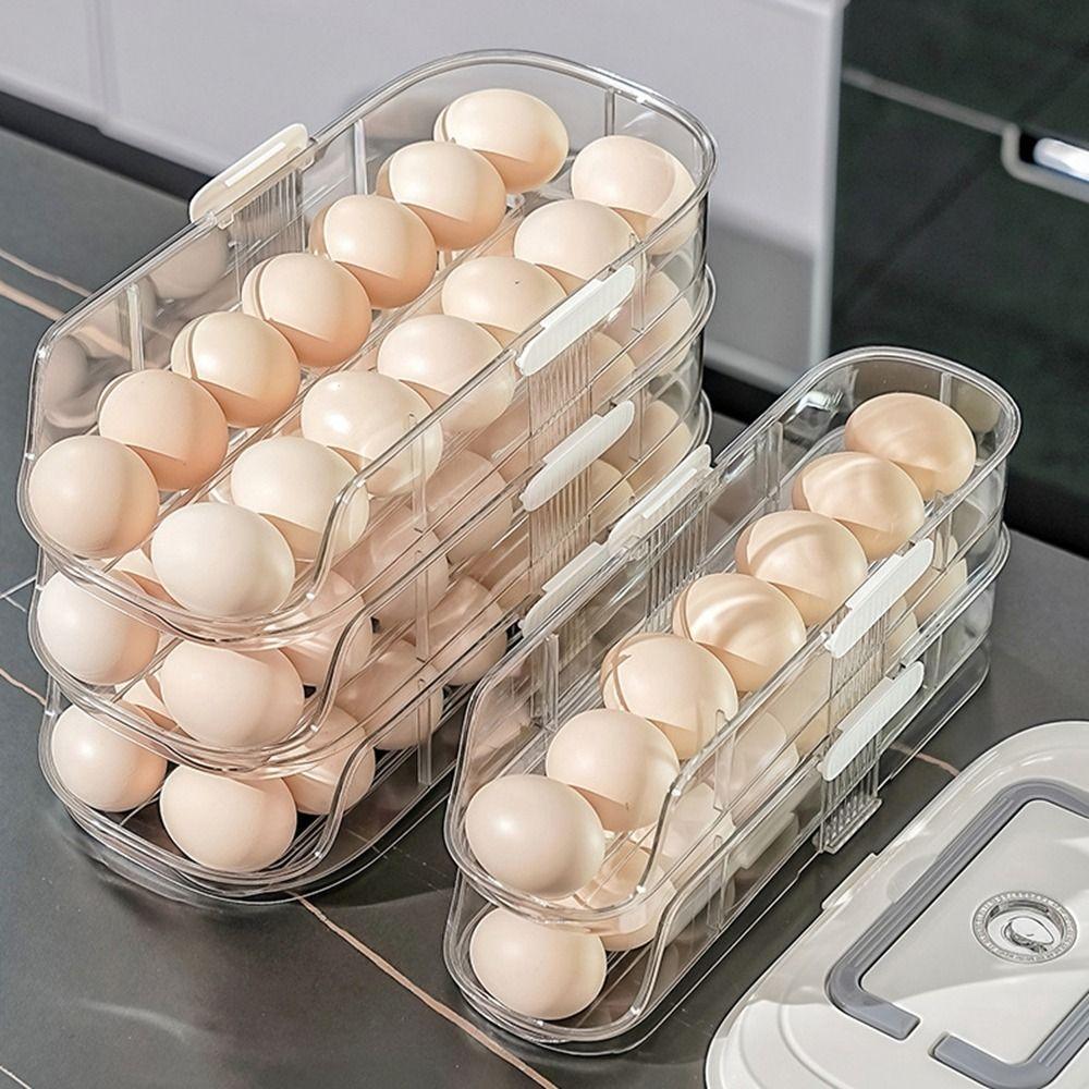 Large Capacity Automatic Rolling Egg Container Transparent Egg Storage Box  for Home