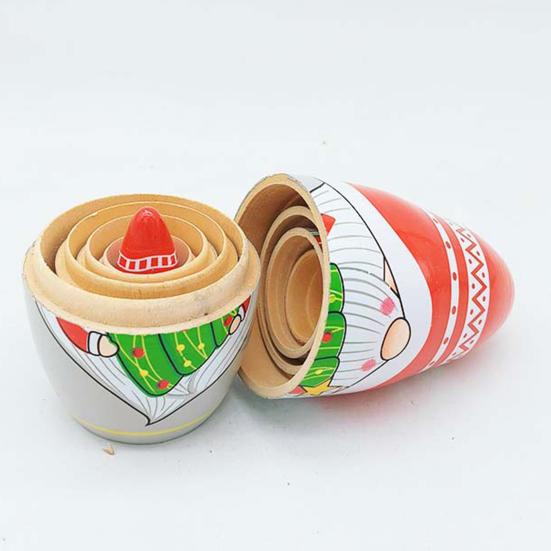 5Pcs/Set Christmas Gnome Russian Nesting Doll 5 Layers Handmade Wooden Matryoshka Santa Dwarf Elf Stacking Toy Desktop Figurine Decoration