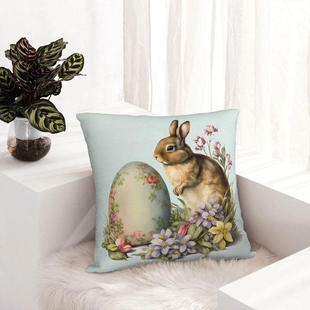 Vintage Easter Bunny And Eggs Pillow Cover Watercolor Cushion Cover Square Pillow Case Cute Pillowcases For Sofa Home Decoration
