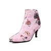 Concise Women's Ankle Boots Floral Print Heels Shoes PU Pointed Toe Footwear 2024 Autumn Winter New
